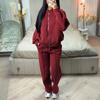 Femmes Hiver Rouge Fermeture Éclair Manches Longues Pantalon Taille Haute Décontracté