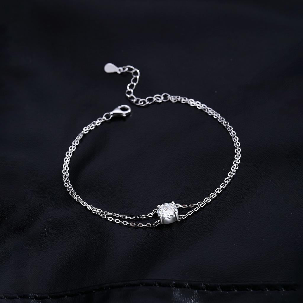 MODIAN 1CT D Color Moissanite Bracelet 925 Silver Delicate Double Layer Bracelets For Bridal Wedding Fine Jewelry Gifts