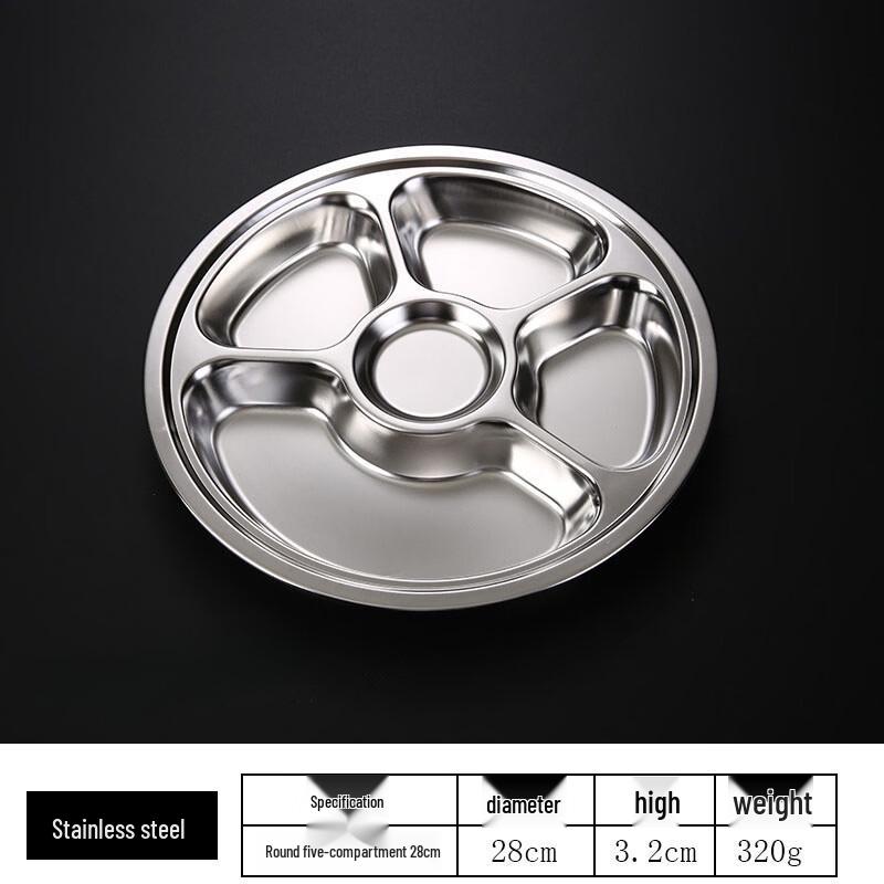 Stainless Steel Round 5-Compartment Dinner Plate
