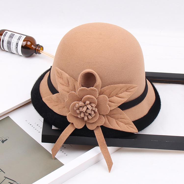 2022 Autumn And Winter Woolen Hat Women'S Casual Wide-Brimmed Top Hat, Flower Dome Fashion Hat