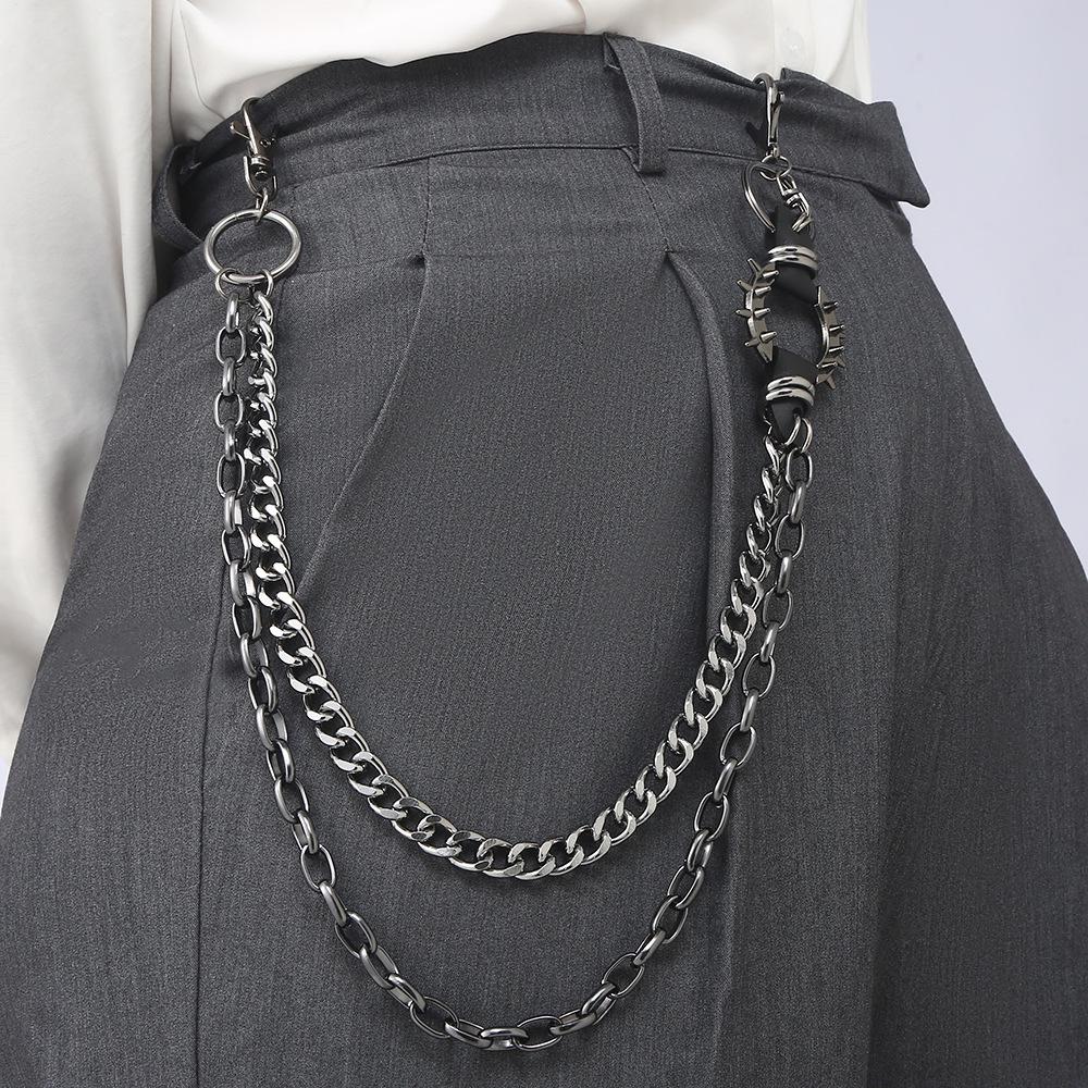 Men s Retro Punk Rock Hip Hop Metal Spiked Waist Chain