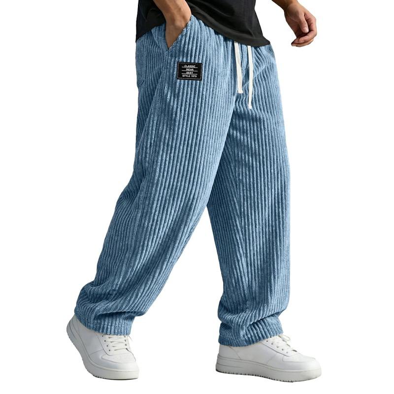 Men's American-style Embroidered Black Label Loose Straight-fit Casual Pants with Vertical Stripes Casual Pants