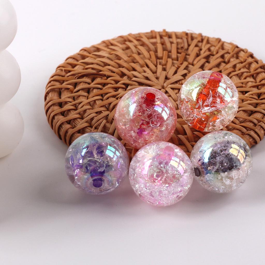 Acrylic Transparent Plated AB Color Bursting Straight Hole Pattern Round Plastic DIY Floral Colored Beads Jewelry Accessories