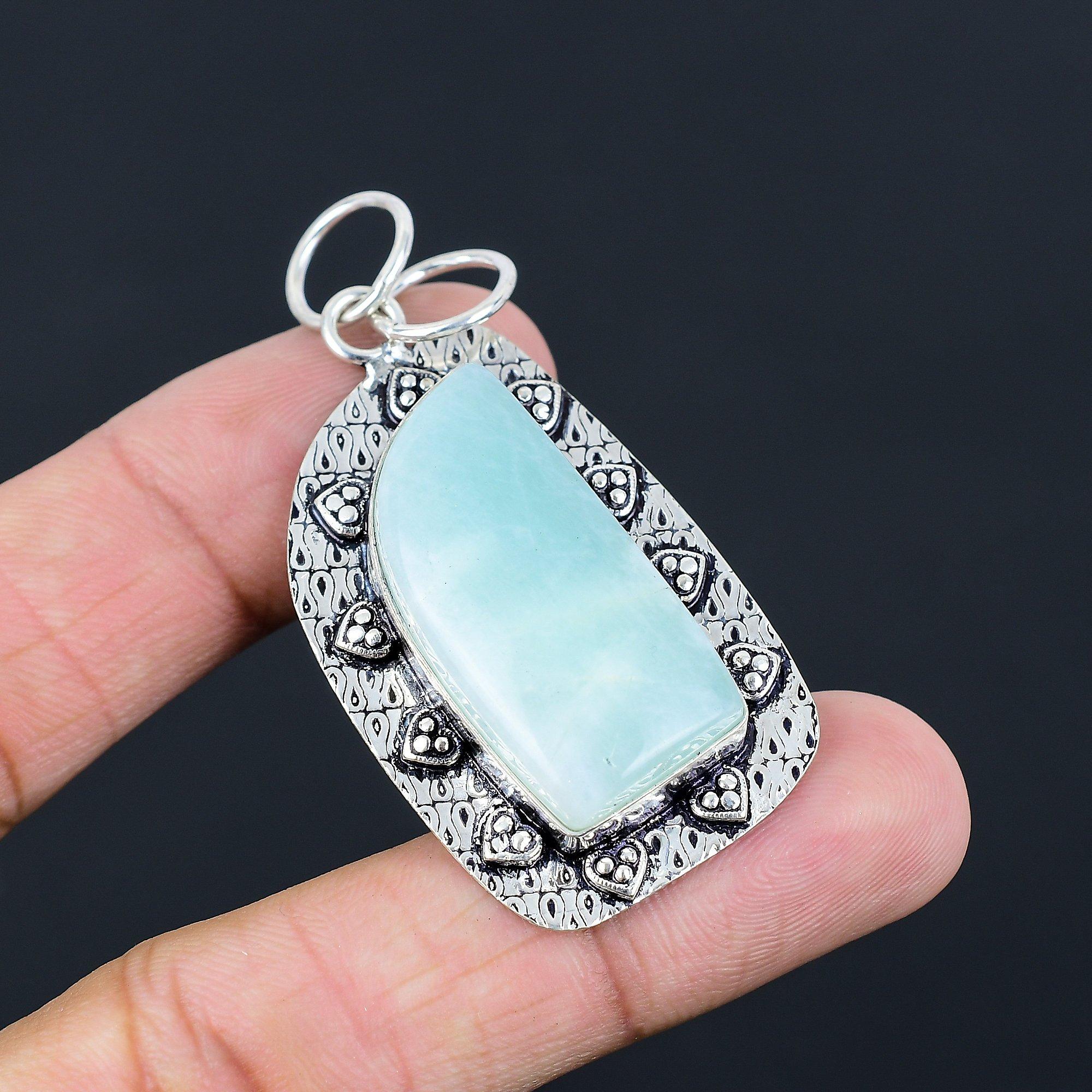 Sisters Day Deal 925 Sterling Silver Amazonite Gemstone Trendy Pendant Jewelry