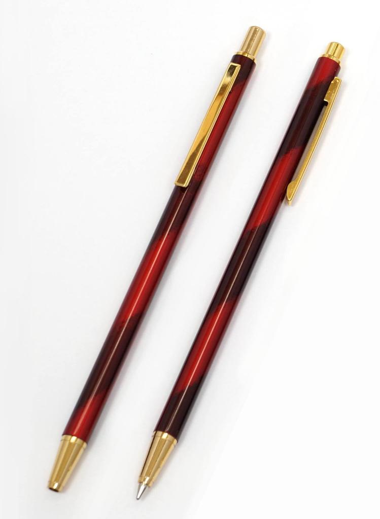 Zippered Compact Pen Case with Touch Pen and SD Marble Pattern Ballpoint Pen Set for All-Metal Notebooks, Red, T23-S708-SDMB-R-2, 2-Pack