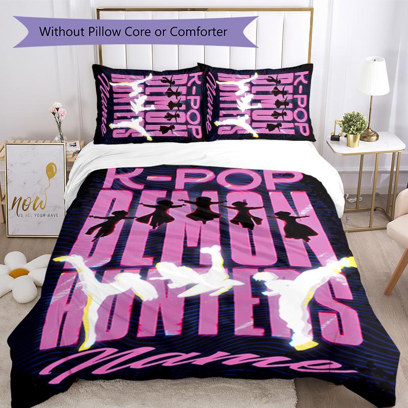 Juego de Ropa de Cama con Nombre Personalizado de Dibujos Animados Kpop Cazadores de Demonios 3 Piezas Cierre de Funda Nórdica Incluye 1 Funda Nórdica y 2 Fundas de Almohada para Todas las Estaciones Decoración de Dormitorio