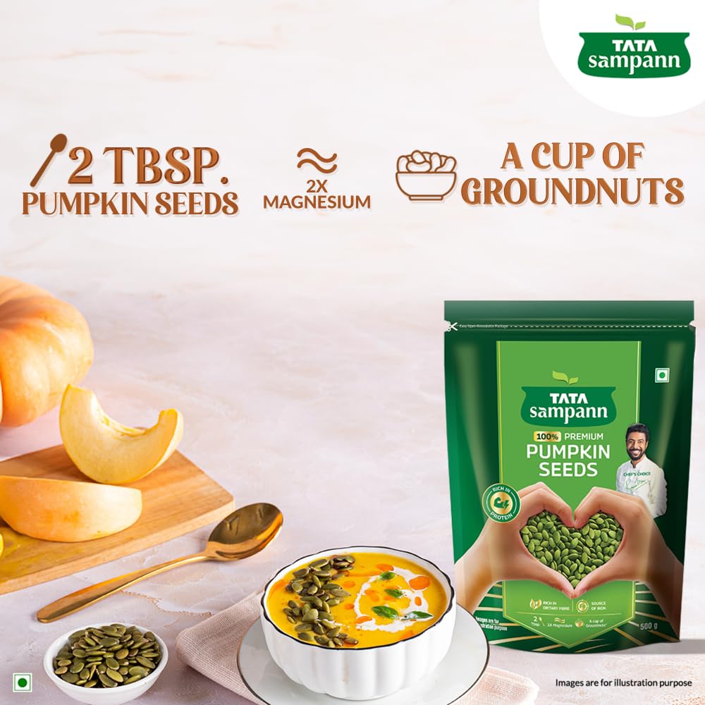 TATA Sampann Raw Green Pumpkin Seeds 500g, Rich In Protein & Fiber, Resealable Pack for Snacking & Cooking