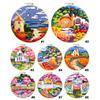 Landscape Stamped Cross Stitch Embroidery Kits with Hoop Cloth Color Thread