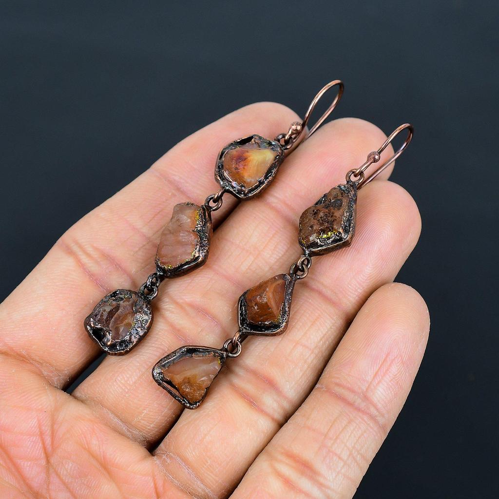 Carnelian Copper Electroformed Earrings, Handmade Gemstone Earrings Jewelry, Gifts For Wife Brand New Earrings