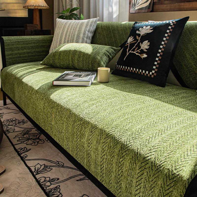 French Striped Sofa Cushion Four Seasonal Universal Middle Ancient Style Sofa Cushion Anti Slip Dustproof Chenille Sofa Cover