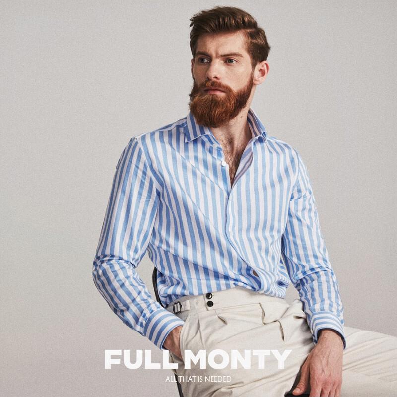 FULL MONTY Men s Striped 100% Cotton Windsor Collar Business Shirt 42