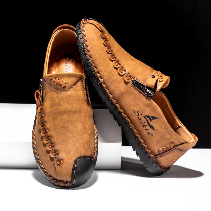 Retro Leather Casual Shoes For Man Green Suede Loafers Big Size 48 Quality Handmade Sewing Flat Shoes Man Driving Shoes Moccasin
