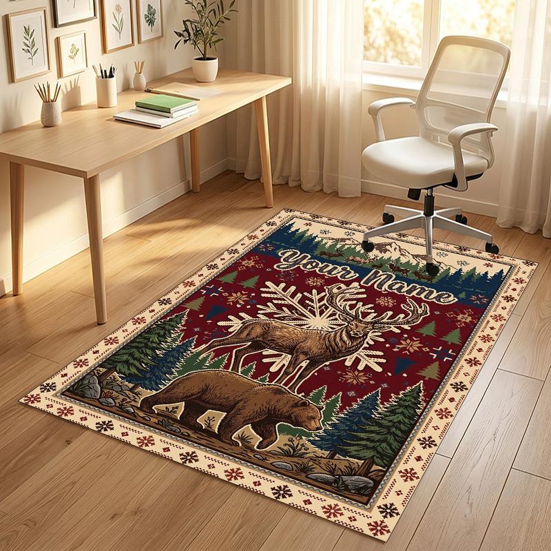 Winter Snowman Theme Soft Crystal Velvet Rug Custom Name & Text Print Non Slip Floor Rug for Bedroom Living Room