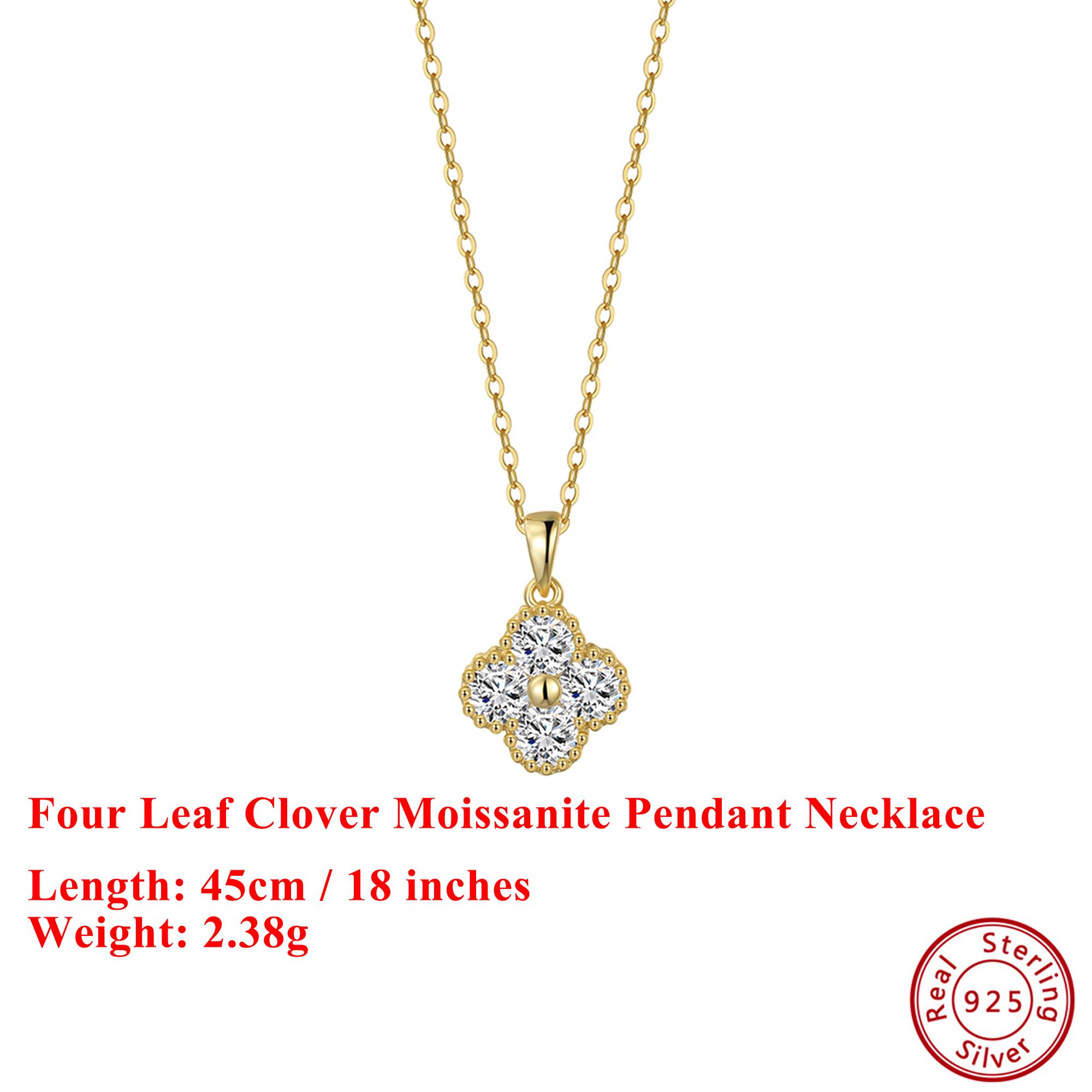 EFFIE QUEEN S925 Sterling Silver Inlaid Moissanite Four-leaf Clover Pendant Necklace Simple Flower Collarbone Chain Gift MON14