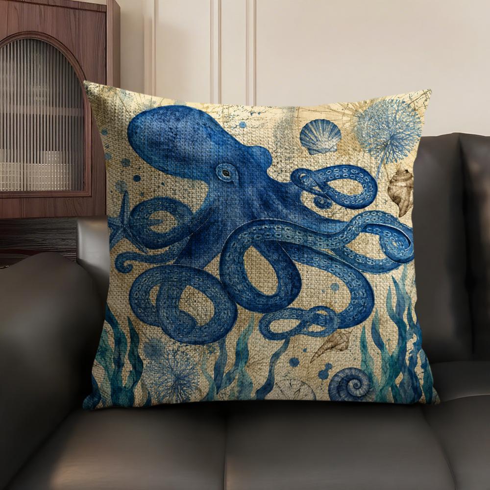 Marine Animals Cushion Cover Linen Organic Fabric DoubleSided Printing Sofa Breathable Home Decor Gift Pillow Case