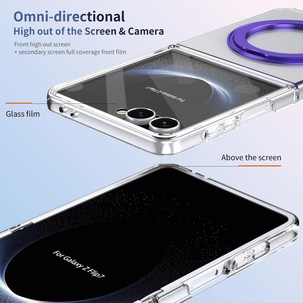 360 Swivel Magnetic Clear Phone Case For Samsung Galaxy Z Flip 7 6 5 4 3 Shockproof For Magsafe Kickstand Screen Protector Cover