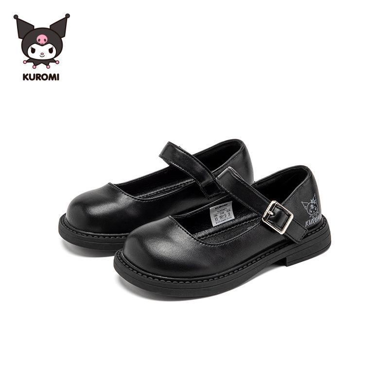 

Kuromi Girls Black Leather Princess Flats - Spring 2026 British Style Toddler Shoes 36 чорний