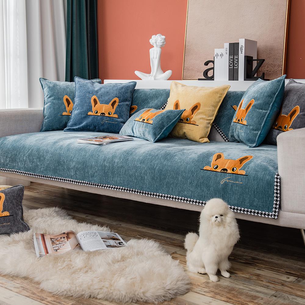Solid Color Chenille Embroidered Sofa Cushion Four Seasons Universal Fabric Anti-slip Sofa Cushion Sofa Cover Towel Cover