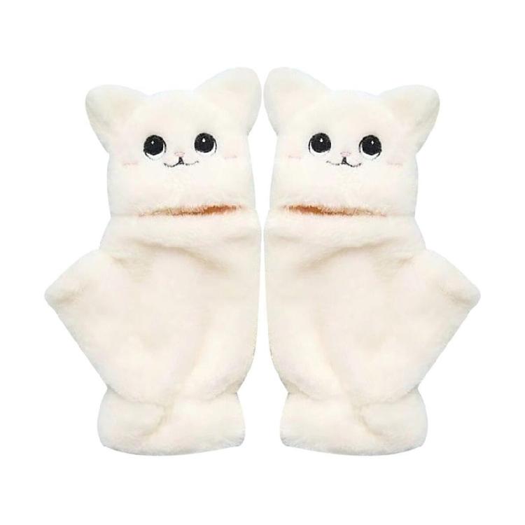 Women Winter Flip Gloves Convertible Mittens Thick Cat Plush Half Finger Gloves with Cover Flip Half Finger Gloves