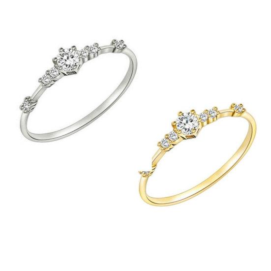 Women Seven Rhinestones Inlaid Wedding Engagement Ring Gift Thin Band