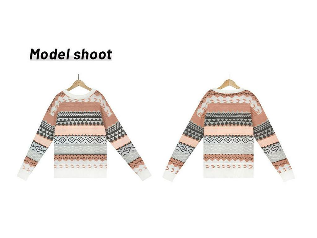 2025 Autumn/Winter Vintage Multi-Color Diamond Jacquard Patchwork Women's Pullover Sweater