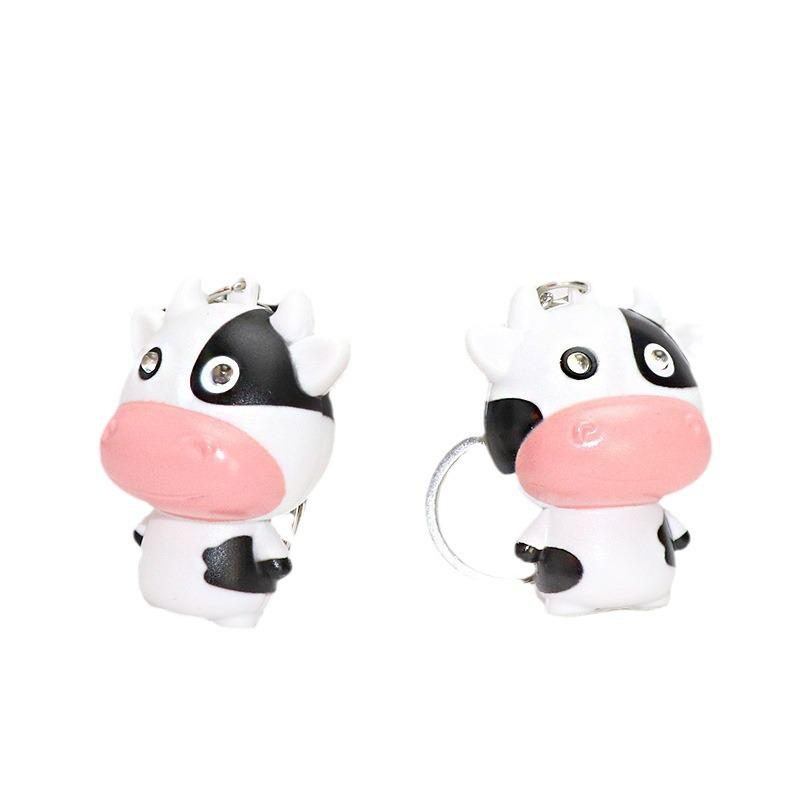 Creative LED Cow Keychain with Light and Sound Cute Q Version Pendant for Phone Cases and Backpacks