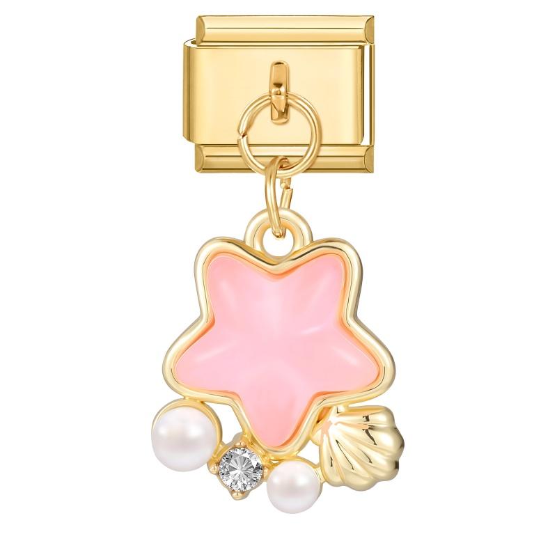 Vintage Gold Color Heart Star Cloud Rose Tulip Pendant Italian Charm Links Stainless Steel Fit 9mm Italian Bracelet DIY Jewelry