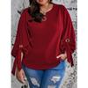 Plus Size Women S Lantern Sleeve Tie Shirt Loose Commute Top