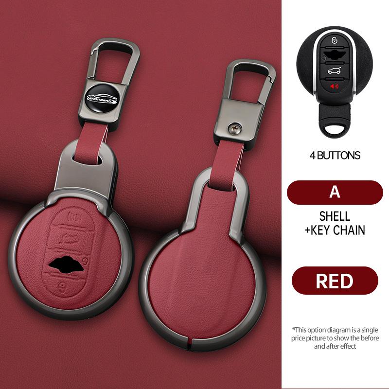 For Bmw Mini Cooper One Fun F54 F55 F56 R56 R57 R58 R59 R60 R61 Car Zinc Alloy Leather Key Case Holder Cover Keychain Accessorie