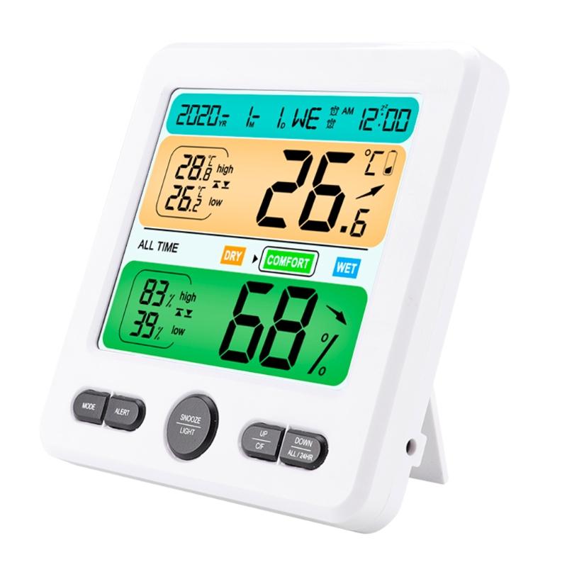 High Precision Temperature Humidity Meter Color Display Weather Thermometer Alarm Clock Desktop Decorations for House