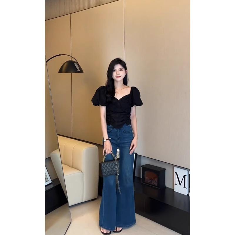 Autumn Winter High Waist Vintage Casual Fashion Flare Jeans Women Solid Color All-match Denim Pants Trousers