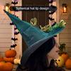 Rose-Lace Decor Witch Hat Halloween Green Party Cosplay Hat Magical Mystery Role-play Witch