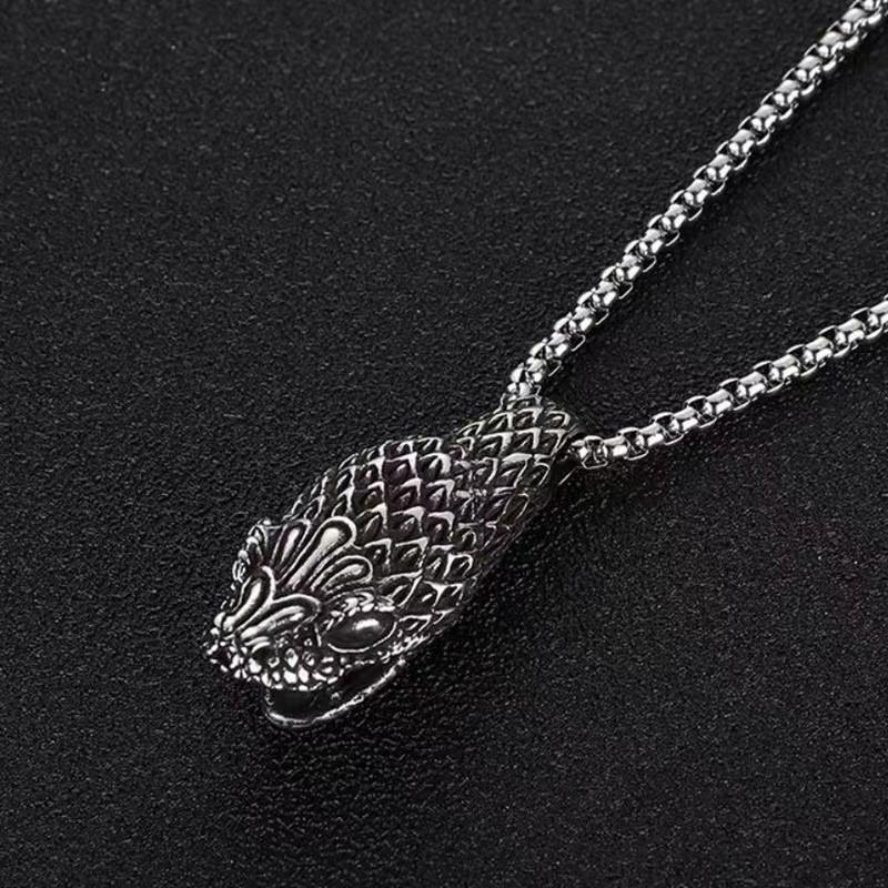 Snake Head Retro Men's Exaggerated Pendant Trendy Men's Stainless Steel Foreign Hip-hop Python Necklace