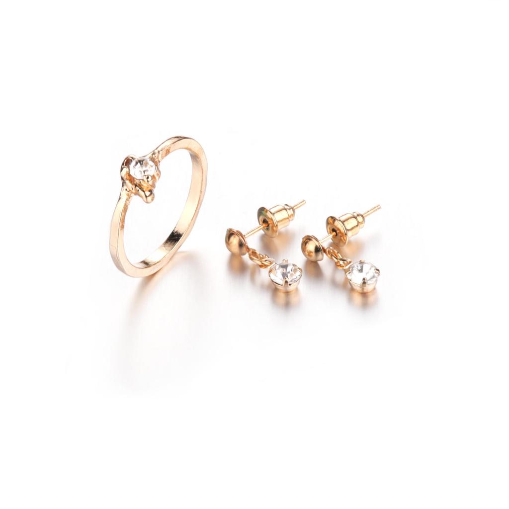 Heart-Shaped Rhinestone Necklace, Earrings, and Ring Set: European & American Fashion Jewelry