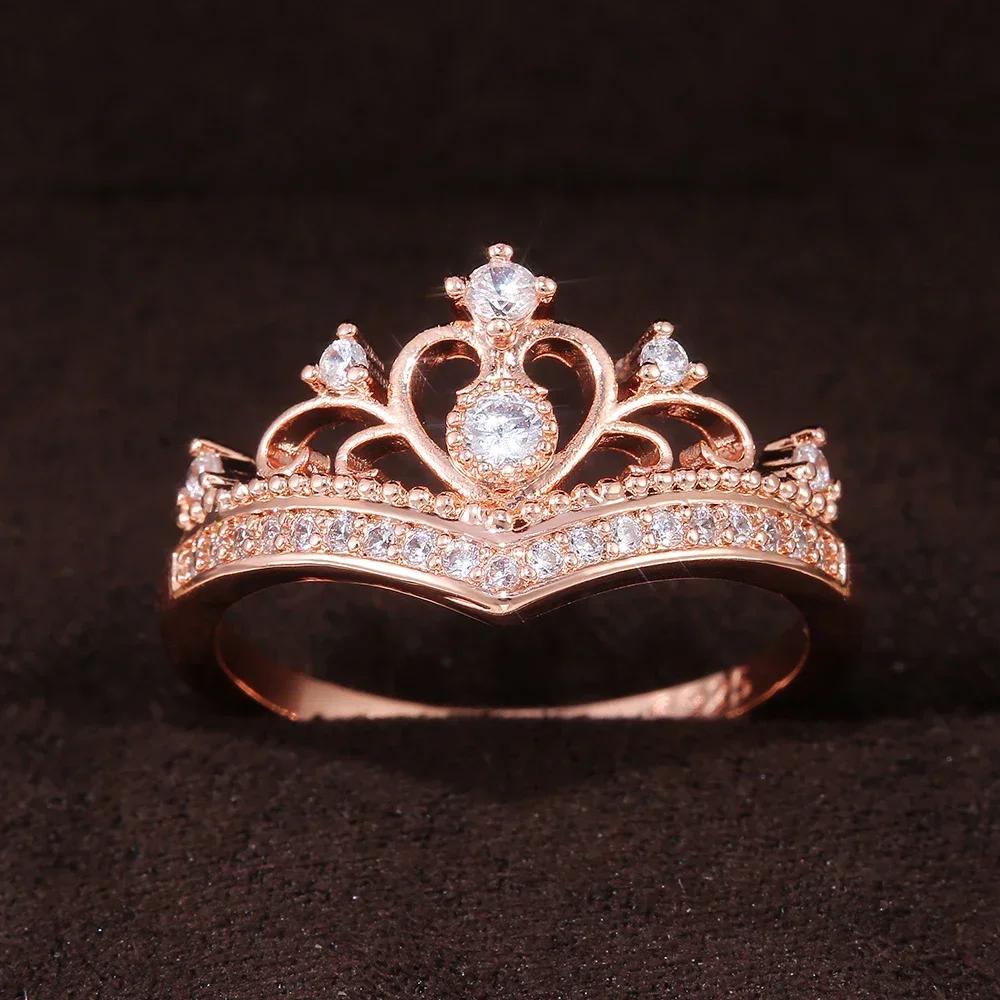 

Newly-design Crown Shape Women Engagement Rings Rose Gold Color Fancy Proposal for Girl Graceful CZ Fashion Zircon 5