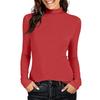 Women's Fashionable Casual Long-Sleeved Knit Top, High-Neck Color, Semi-High Neck,Slim Fit, Stretchy Top.
