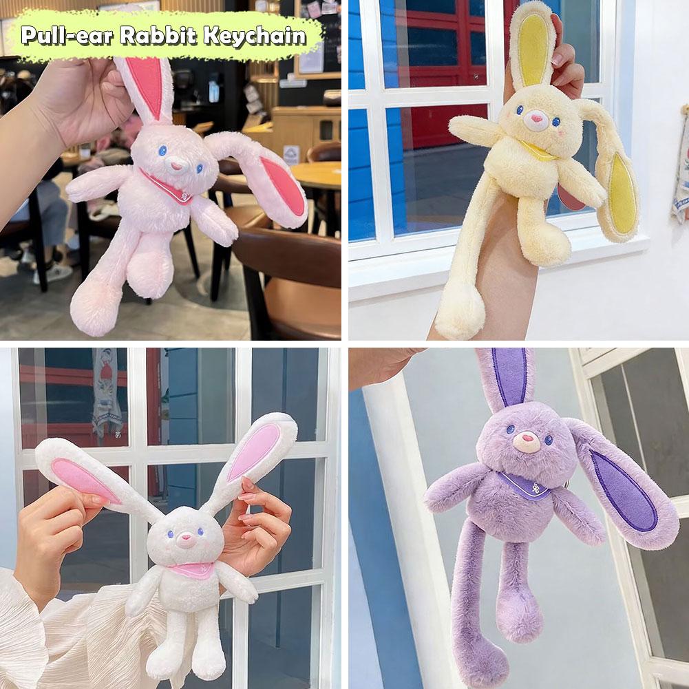 Cute Pull Ear Rabbit Plush Soft Stuffed Bunny Doll Bag Pendant Stress Relief Creative Gift for Kids 20cm