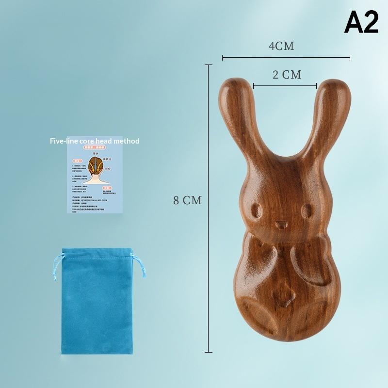 Sandalwood Cute Rabbit Massage Comb Head Face Nose Eye Neck Scraping Comb Anti-static Acupoint Meridian Massage Comb