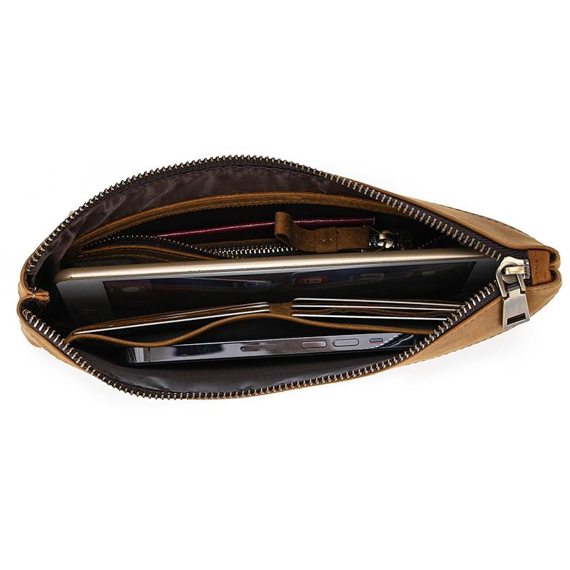 Vintage Handbag RFID Anti-theft Brush Hand Grab Bag Crazy Horse Skin Hand Holding Bag Clutch Bags Men Cowhide Business File Bag