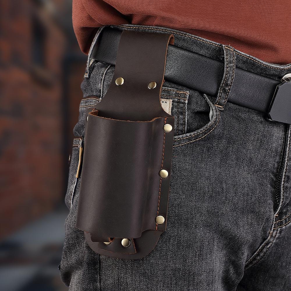 Head Layer Cowhide Outdoor Camping Hiking Portable Waist Hanging Leather Beer Bottle Cup Cover Creative Mineral Water Waist Hanging Bag