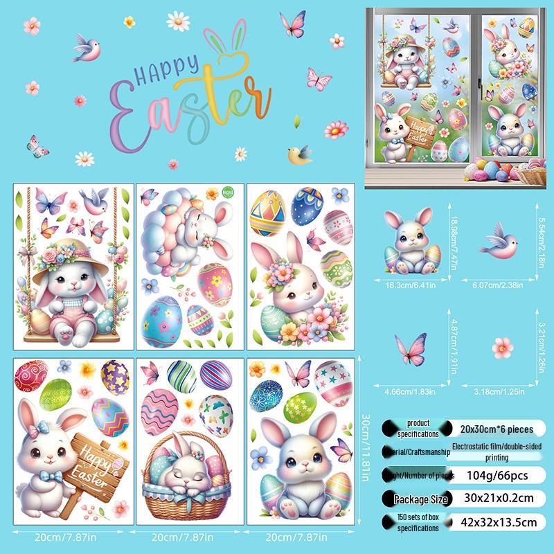 Easter 2026 3D Butterfly Glass Stickers: Colorful Eggs & Rabbit Festival Decorations