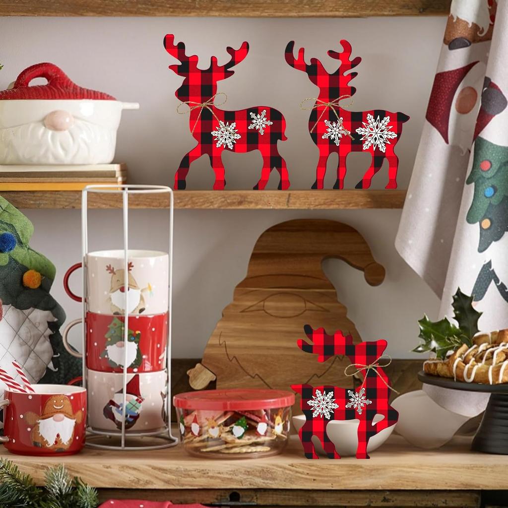 3 Pcs Reindeer Christmas Decor, Rustic Christmas Table Decor for Home, Farmhouse Centerpiece, Holiday Xmas Tiered Tray Decorations for Kitchen,
