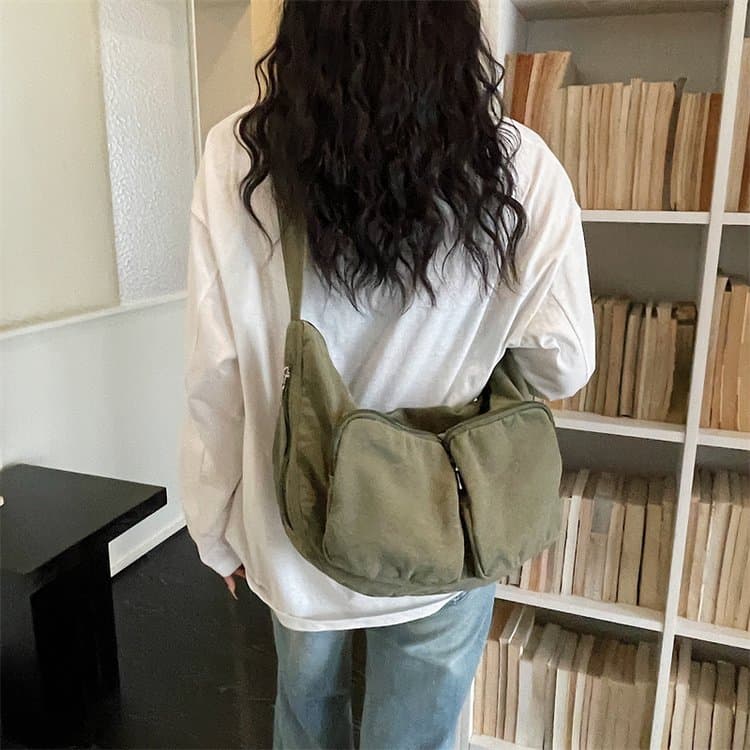 Washed Canvas Multi-pocket Messenger Bag Women's Shoulder Bag