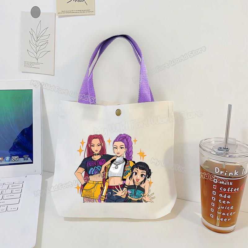 Perfect KPop Demon Hunters Women Canvas Handbag Rumi Mira Zoey Girl Tote Bags Portable Female Phone Pouch Cute Cartoon Shopping Bag