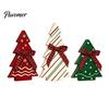 Vintage Country Style Home Accents 3Pcs Wooden Christmas Tree Ornaments with Plaid and Hemp Rope Bow, Rustic Farmhouse Small Figurines Polka Dot Xmas