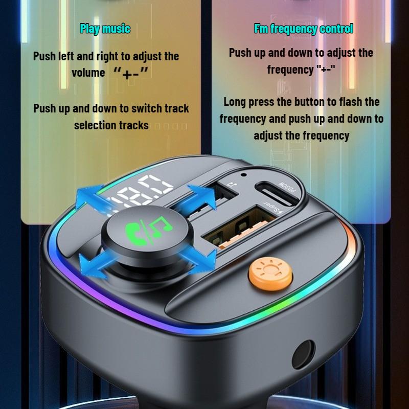 Bluetooth 5.3 FM Transmitter Handsfree Car AUX Radio Modulator MP3 Player with 22.5W & PD30W Fast Charge Adapter Car Accessories