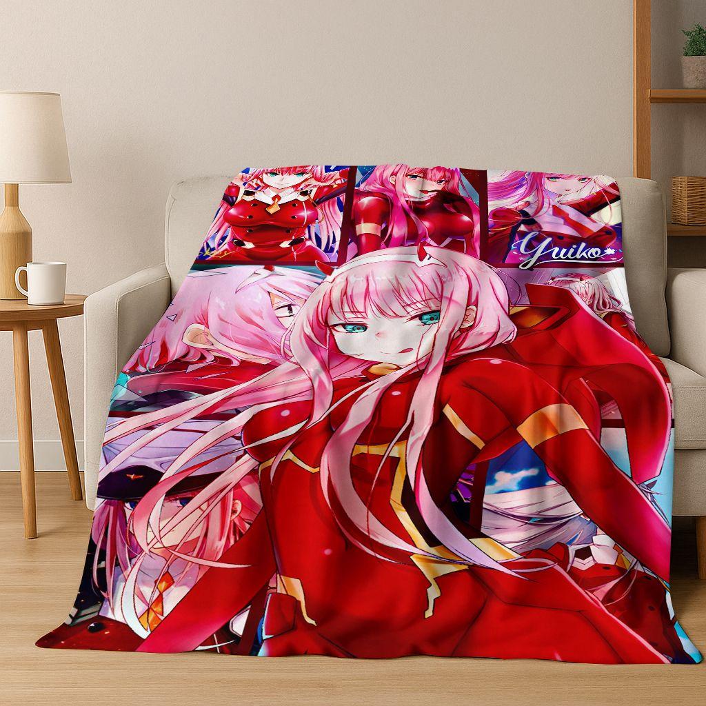 002 Zero Two DARLING In FRANXX Sexy Girl Cartoon Art Flannel Blanket,Cozy Soft Throw Blanket for Home Bedroom Bed Sofa Cover