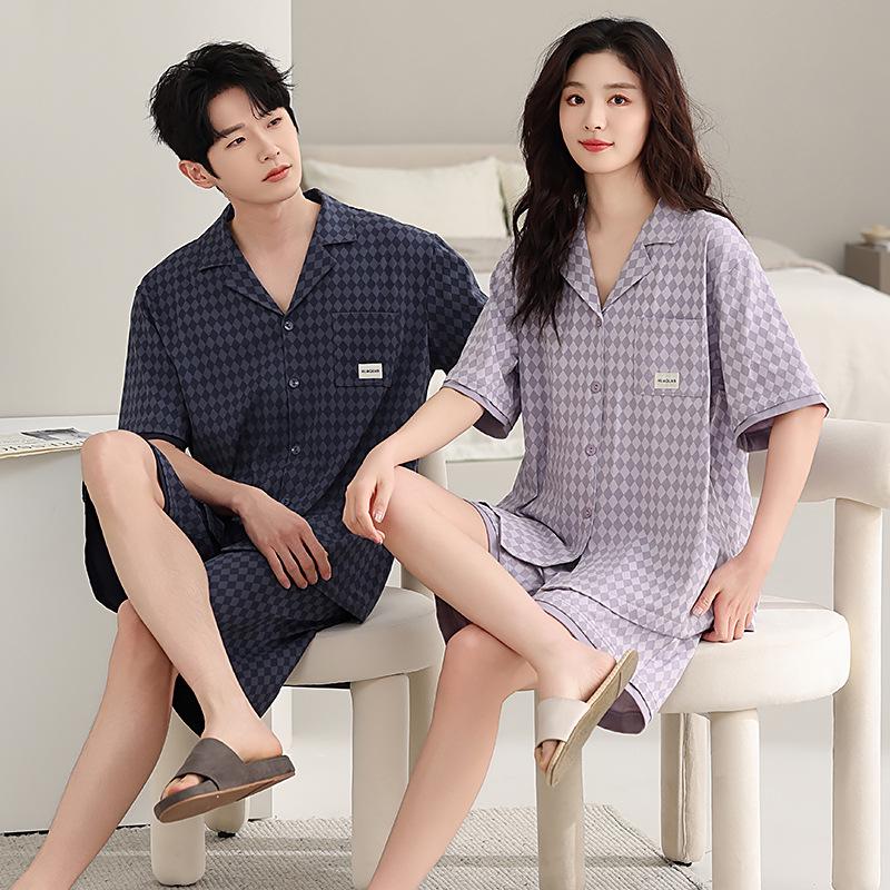 

Couple s Summer Pajama Set: Women s Short Sleeve & Shorts, Men s Casual All-Cotton Wear Women s L