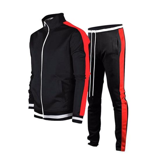 2Pcs/Set Stand Collar Long Sleeve Multi Pockets Zipper Placket Jacket Sweatpants Set Men Autumn Striped Patchwork Slim Tracksuit Outfit