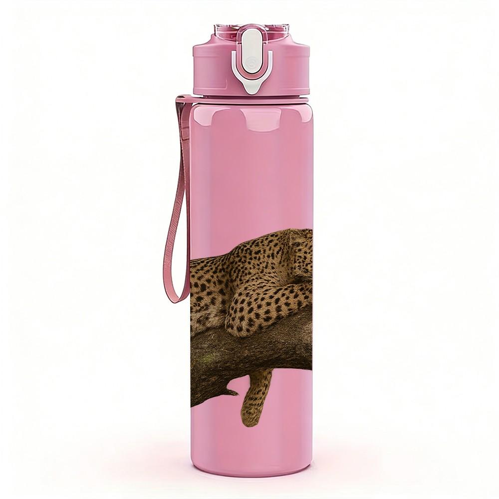1PC Leopard Tree Branch Silhouette 750ml Color Plastic Sports Water Bottle Leakproof Flip Straw Lid Suitable for Sports Office Home Use